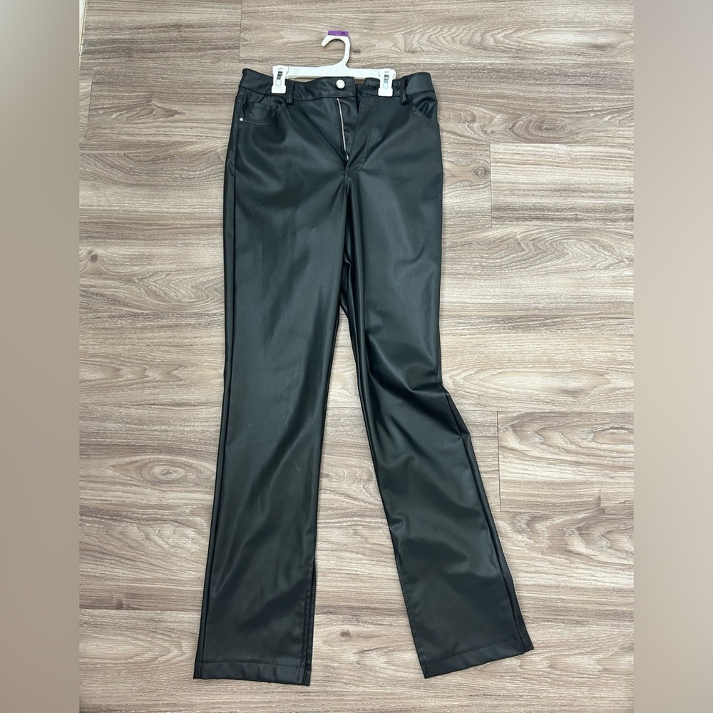Zara Black Straight Leg Leather Pants